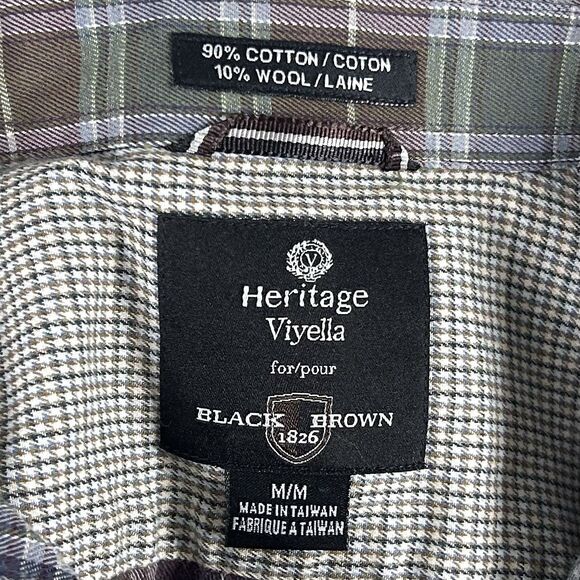 Viyella x Black Brown Medium Wool Blend Flannel Shirt Red Blue Green Plaid - Picture 3 of 5